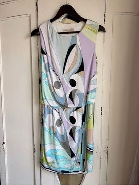 Emilio Pucci Pastel Swirl Midi Dress in Mint, Lavender & Pale Blue